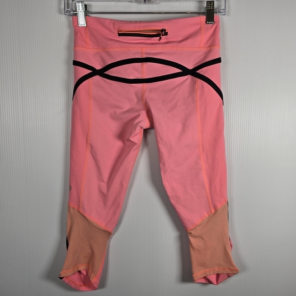 Lululemon Run: Pace Cropped Pop Orange/ Bleached Coral/ Black Leggings Size 4 - Picture 7 of 16